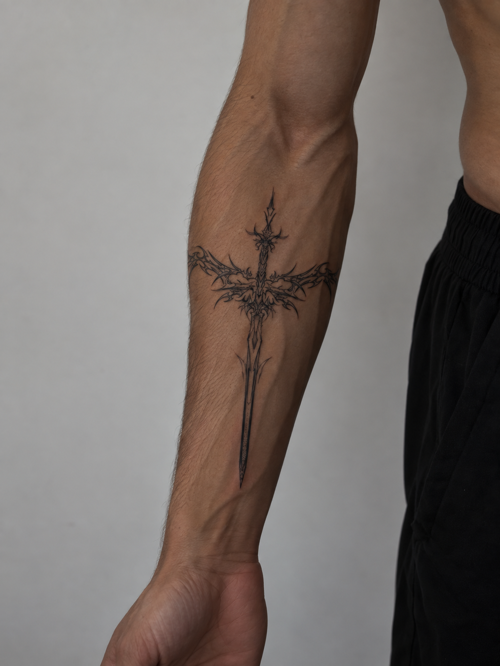 Winged Sword worn on forearm